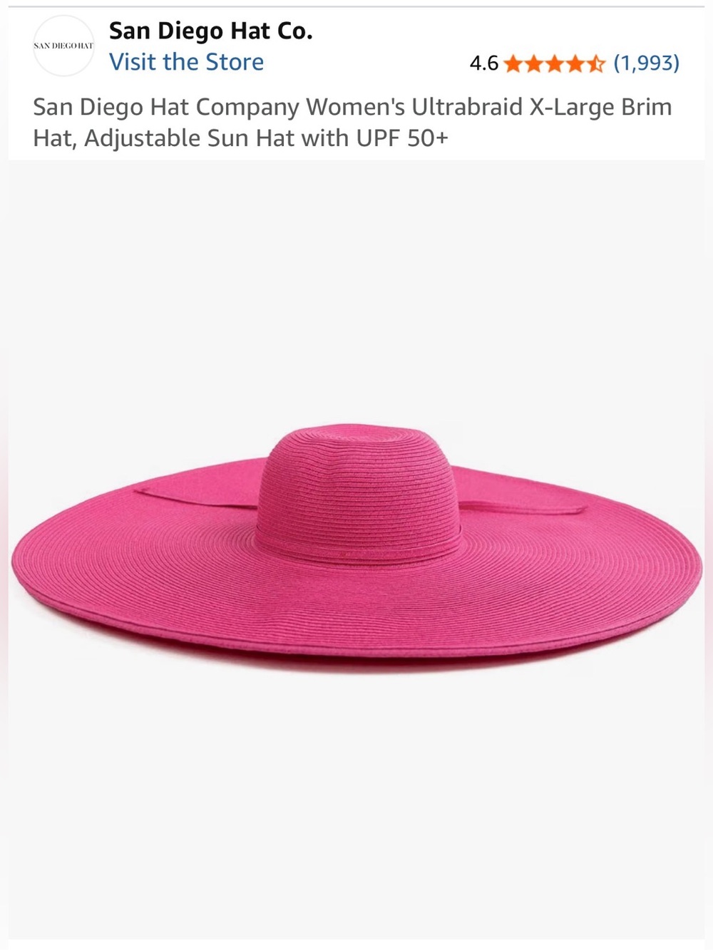 San Diego Hat Co. Wide Brim Straw Sun Hat in Hot Pink